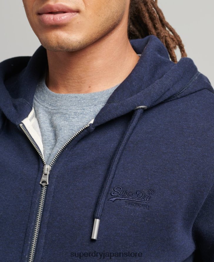 オーガニックコットン ヴィンテージロゴ刺繍ジップパーカー 男性 Superdry 衣類 海軍 2J62PZ5052