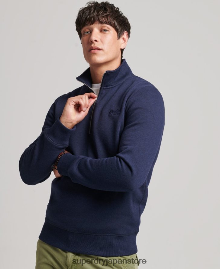 オーガニックコットン エッセンシャル ロゴ ハーフジップ スウェットシャツ 男性 Superdry 衣類 海軍 2J62PZ5062