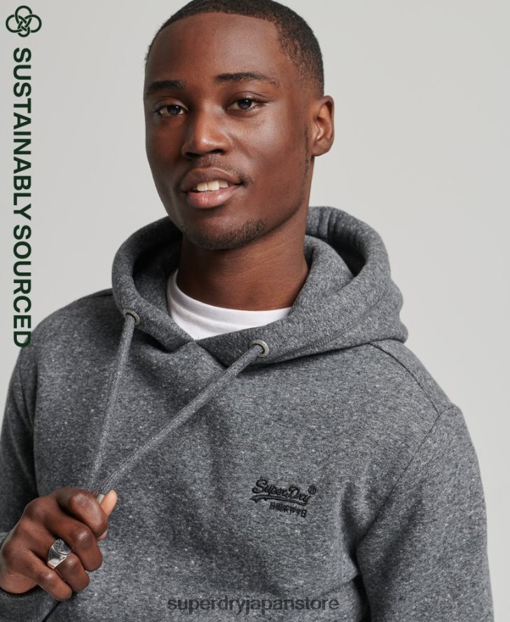 オーガニックコットンのヴィンテージロゴ刺繍パーカー 男性 Superdry 衣類 濃い灰色 2J62PZ5069