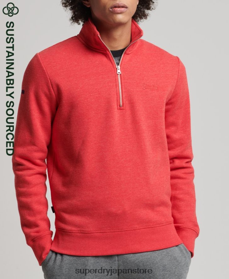 オーガニックコットン ヴィンテージ ロゴ ジップ ヘンリー スウェットシャツ 男性 Superdry 衣類 赤 2J62PZ5071