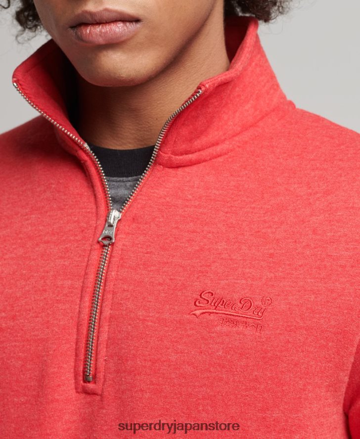 オーガニックコットン ヴィンテージ ロゴ ジップ ヘンリー スウェットシャツ 男性 Superdry 衣類 赤 2J62PZ5071
