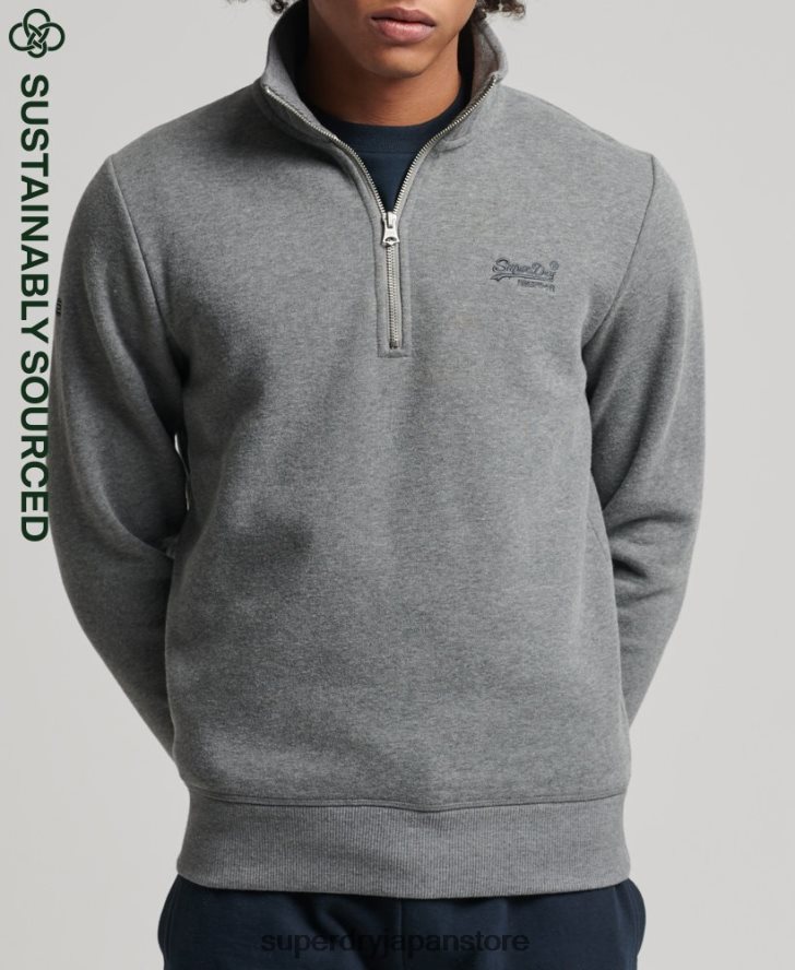 オーガニックコットン ヴィンテージ ロゴ ジップ ヘンリー スウェットシャツ 男性 Superdry 衣類 グレー 2J62PZ5076