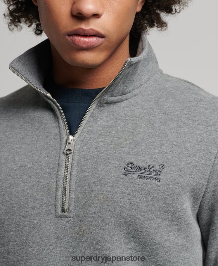 オーガニックコットン ヴィンテージ ロゴ ジップ ヘンリー スウェットシャツ 男性 Superdry 衣類 グレー 2J62PZ5076