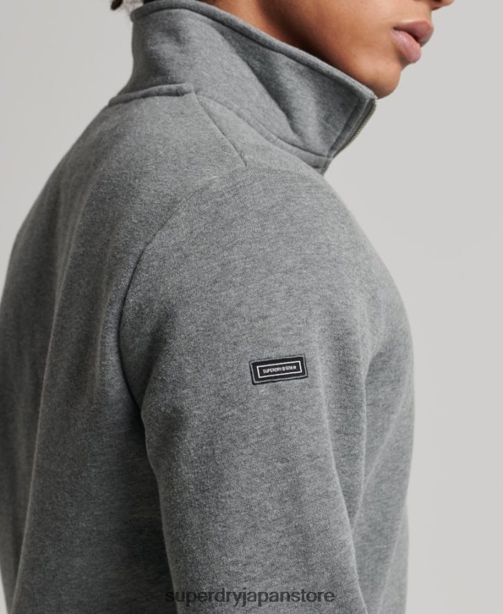 オーガニックコットン ヴィンテージ ロゴ ジップ ヘンリー スウェットシャツ 男性 Superdry 衣類 グレー 2J62PZ5076