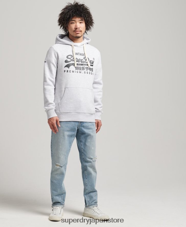 ヴィンテージロゴ ヘリテージパーカー 男性 Superdry 衣類 ライトグレー 2J62PZ5082