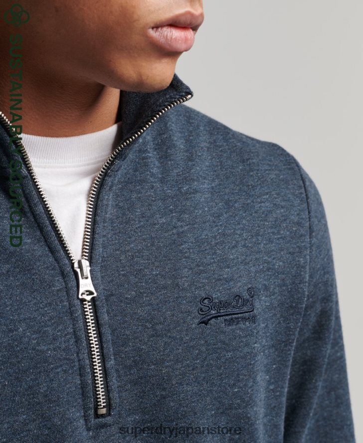 オーガニックコットン ヴィンテージ ロゴ ジップ ヘンリー スウェットシャツ 男性 Superdry 衣類 海軍 2J62PZ5086