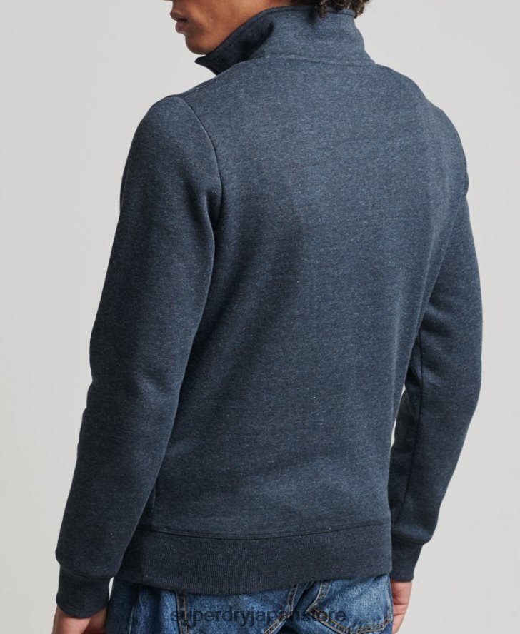 オーガニックコットン ヴィンテージ ロゴ ジップ ヘンリー スウェットシャツ 男性 Superdry 衣類 海軍 2J62PZ5086