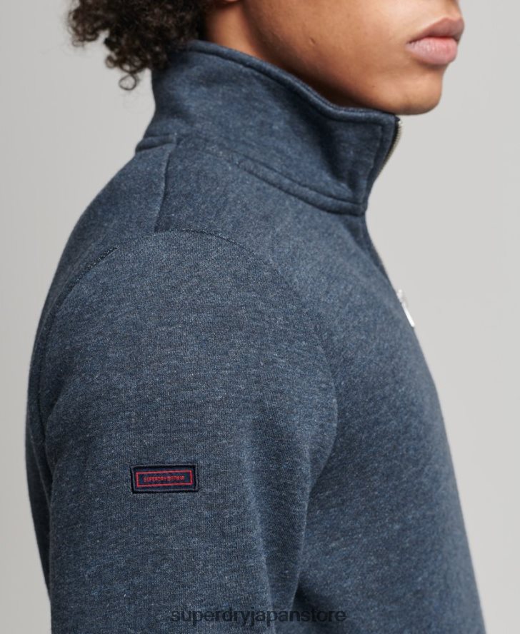 オーガニックコットン ヴィンテージ ロゴ ジップ ヘンリー スウェットシャツ 男性 Superdry 衣類 海軍 2J62PZ5086