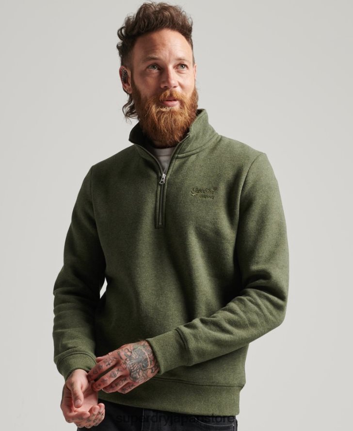 オーガニックコットン エッセンシャル ロゴ ハーフジップ スウェットシャツ 男性 Superdry 衣類 カーキ 2J62PZ5092