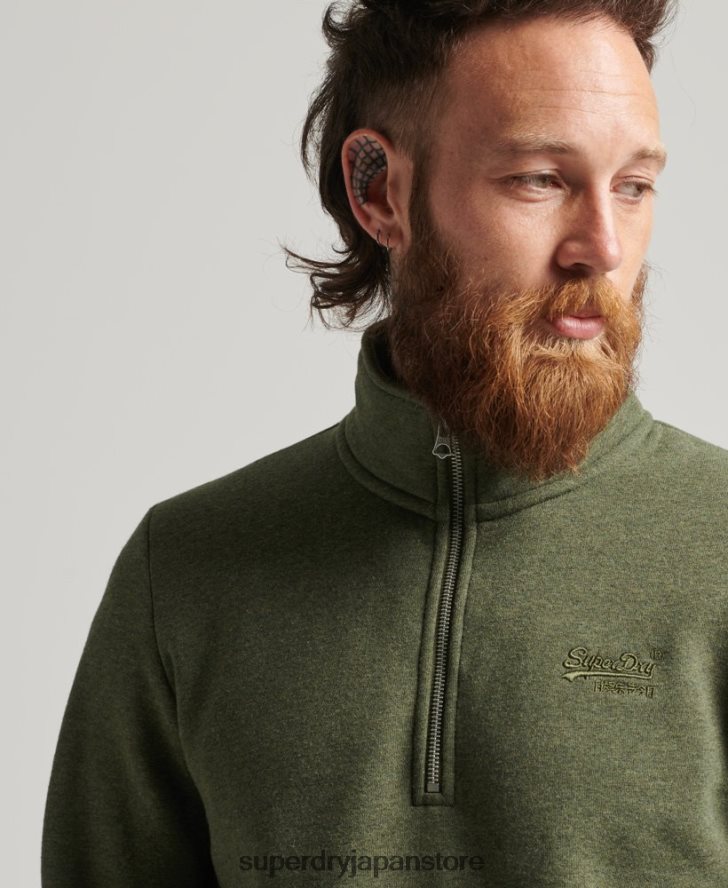 オーガニックコットン エッセンシャル ロゴ ハーフジップ スウェットシャツ 男性 Superdry 衣類 カーキ 2J62PZ5092