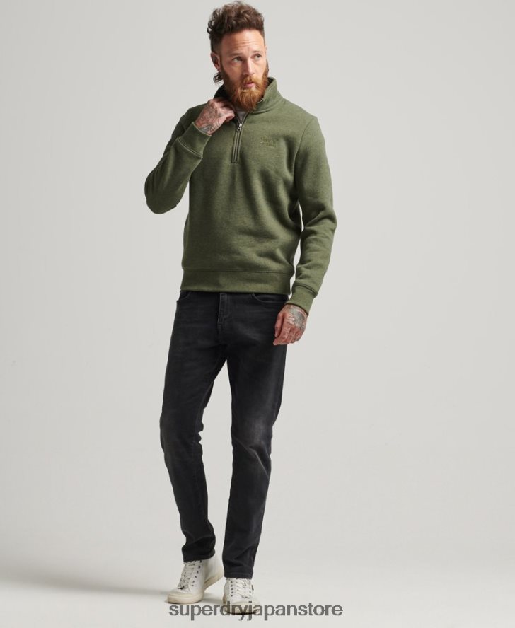 オーガニックコットン エッセンシャル ロゴ ハーフジップ スウェットシャツ 男性 Superdry 衣類 カーキ 2J62PZ5092