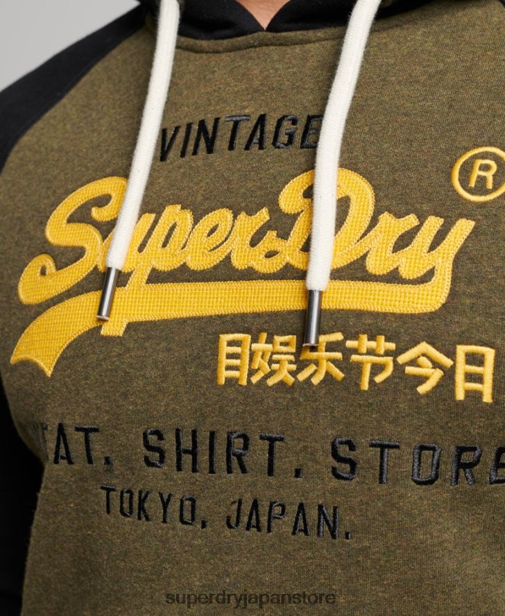 オーガニックコットン ヴィンテージロゴ ヘリテージラグランパーカー 男性 Superdry 衣類 黒 2J62PZ509