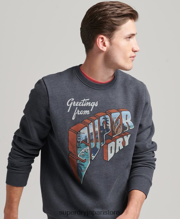 トラベルステッカー クルースウェットシャツ 男性 Superdry 衣類 海軍 2J62PZ510
