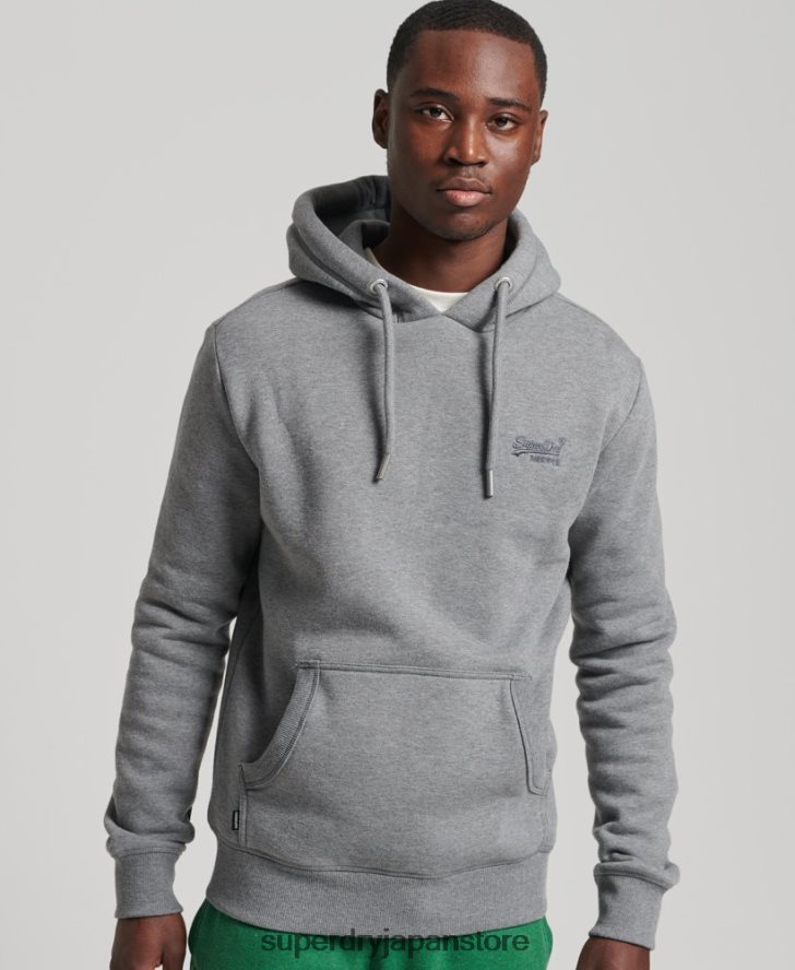 オーガニックコットンのヴィンテージロゴ刺繍パーカー 男性 Superdry 衣類 グレー 2J62PZ5104