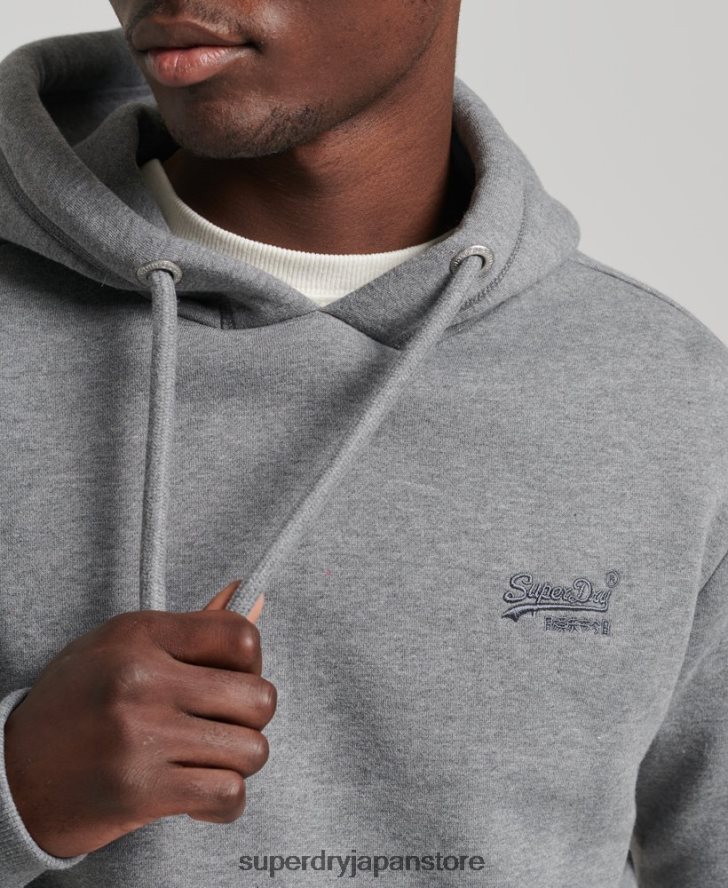 オーガニックコットンのヴィンテージロゴ刺繍パーカー 男性 Superdry 衣類 グレー 2J62PZ5104