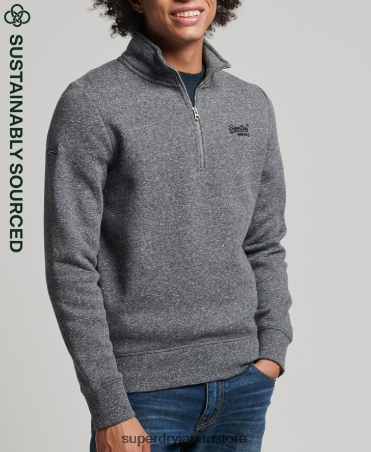 オーガニックコットン ヴィンテージ ロゴ ジップ ヘンリー スウェットシャツ 男性 Superdry 衣類 濃い灰色 2J62PZ5105