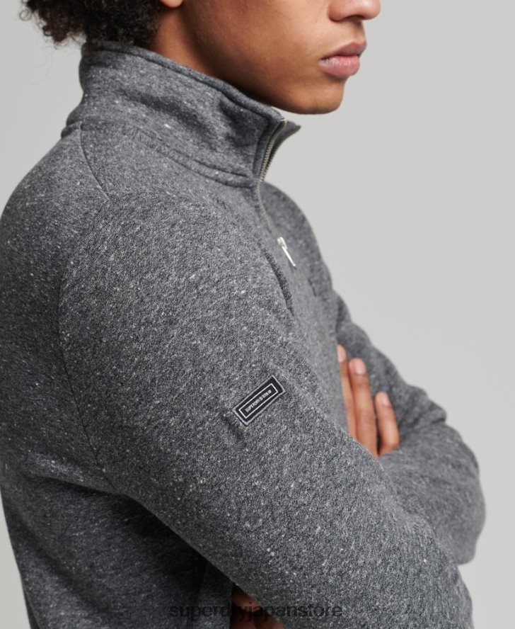 オーガニックコットン ヴィンテージ ロゴ ジップ ヘンリー スウェットシャツ 男性 Superdry 衣類 濃い灰色 2J62PZ5105