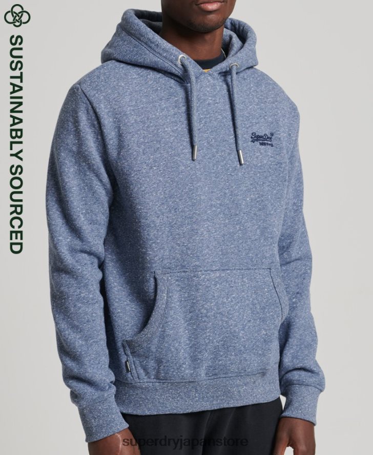 オーガニックコットンのヴィンテージロゴ刺繍パーカー 男性 Superdry 衣類 青 2J62PZ5106