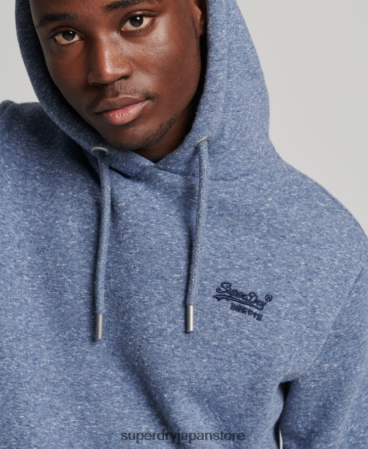 オーガニックコットンのヴィンテージロゴ刺繍パーカー 男性 Superdry 衣類 青 2J62PZ5106