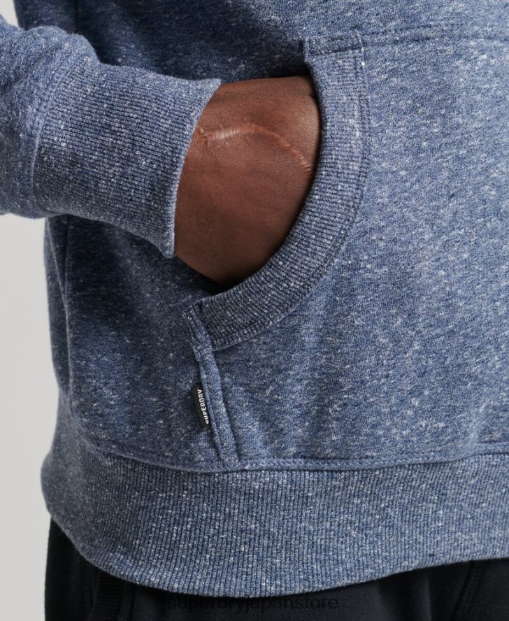 オーガニックコットンのヴィンテージロゴ刺繍パーカー 男性 Superdry 衣類 青 2J62PZ5106