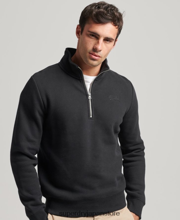 オーガニックコットン エッセンシャル ロゴ ハーフジップ スウェットシャツ 男性 Superdry 衣類 黒 2J62PZ5109