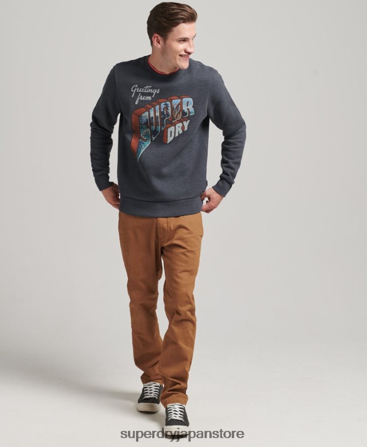 トラベルステッカー クルースウェットシャツ 男性 Superdry 衣類 海軍 2J62PZ510