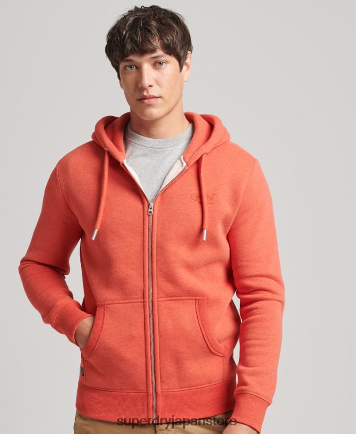 オーガニックコットン ヴィンテージロゴ刺繍ジップパーカー 男性 Superdry 衣類 オレンジ 2J62PZ512