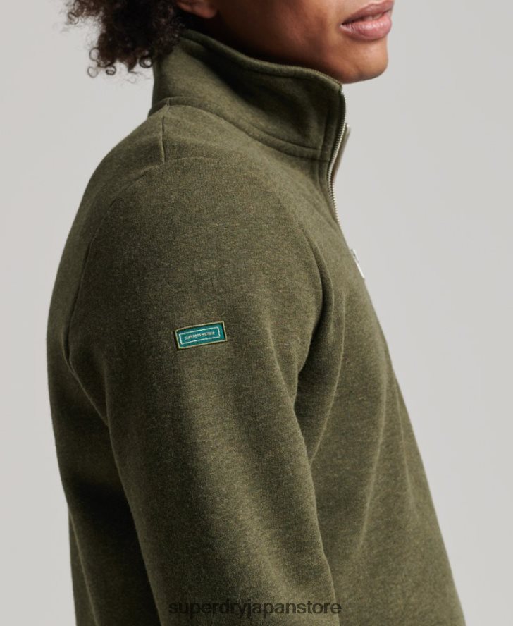 オーガニックコットン ヴィンテージ ロゴ ジップ ヘンリー スウェットシャツ 男性 Superdry 衣類 カーキ 2J62PZ5122