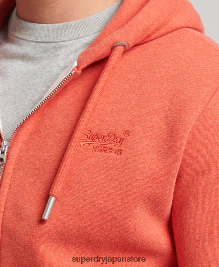 オーガニックコットン ヴィンテージロゴ刺繍ジップパーカー 男性 Superdry 衣類 オレンジ 2J62PZ512