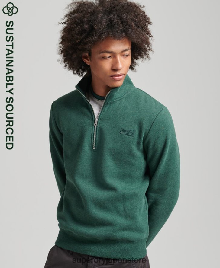 オーガニックコットン エッセンシャル ロゴ ハーフジップ スウェットシャツ 男性 Superdry 衣類 緑 2J62PZ5130