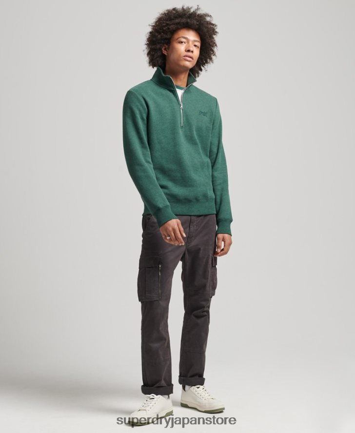 オーガニックコットン エッセンシャル ロゴ ハーフジップ スウェットシャツ 男性 Superdry 衣類 緑 2J62PZ5130