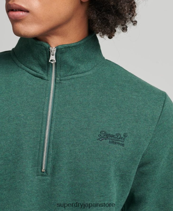 オーガニックコットン エッセンシャル ロゴ ハーフジップ スウェットシャツ 男性 Superdry 衣類 緑 2J62PZ5130