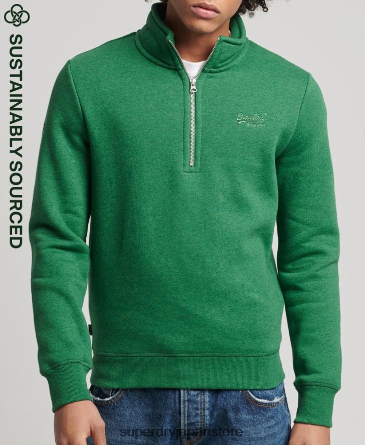 オーガニックコットン ヴィンテージ ロゴ ジップ ヘンリー スウェットシャツ 男性 Superdry 衣類 緑 2J62PZ5133
