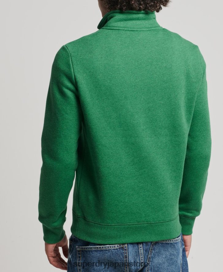 オーガニックコットン ヴィンテージ ロゴ ジップ ヘンリー スウェットシャツ 男性 Superdry 衣類 緑 2J62PZ5133