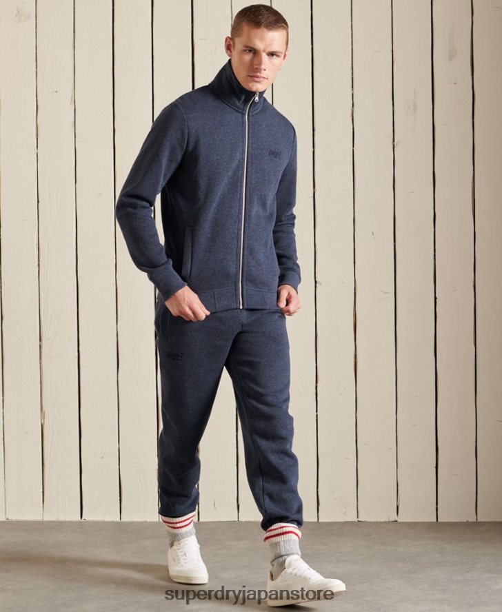 オーガニックコットン ヴィンテージロゴ ジップトラックトップ 男性 Superdry 衣類 海軍 2J62PZ5136