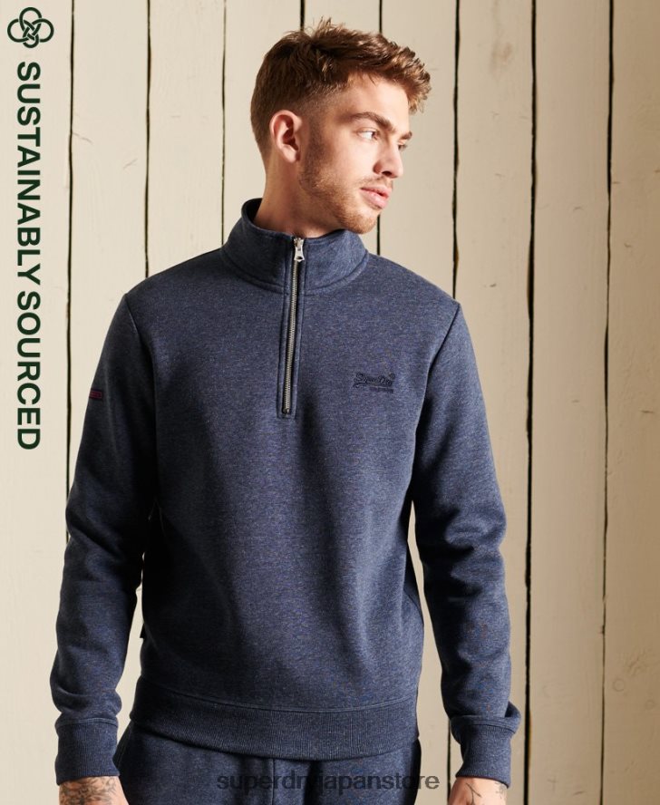 ヴィンテージロゴ刺繍ジップヘンリースウェットシャツ 男性 Superdry 衣類 海軍 2J62PZ5138
