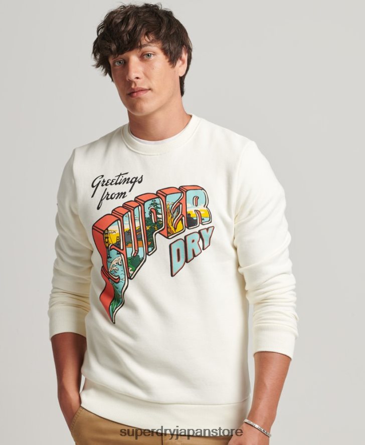 トラベル ポストカード グラフィック スウェットシャツ 男性 Superdry 衣類 クリーム 2J62PZ5141