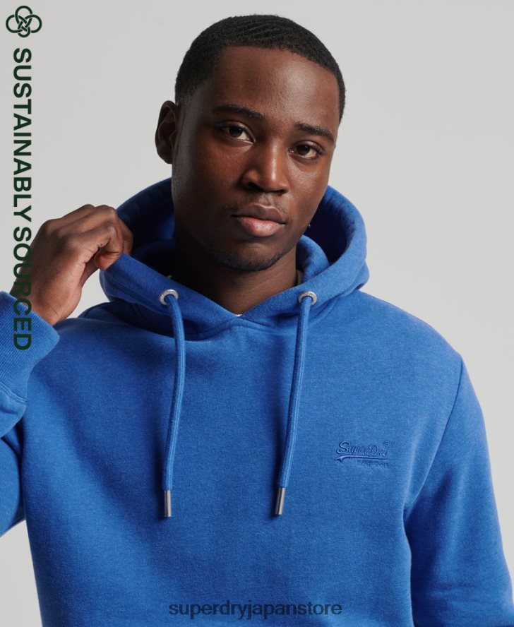 オーガニックコットンのヴィンテージロゴ刺繍パーカー 男性 Superdry 衣類 青 2J62PZ5152