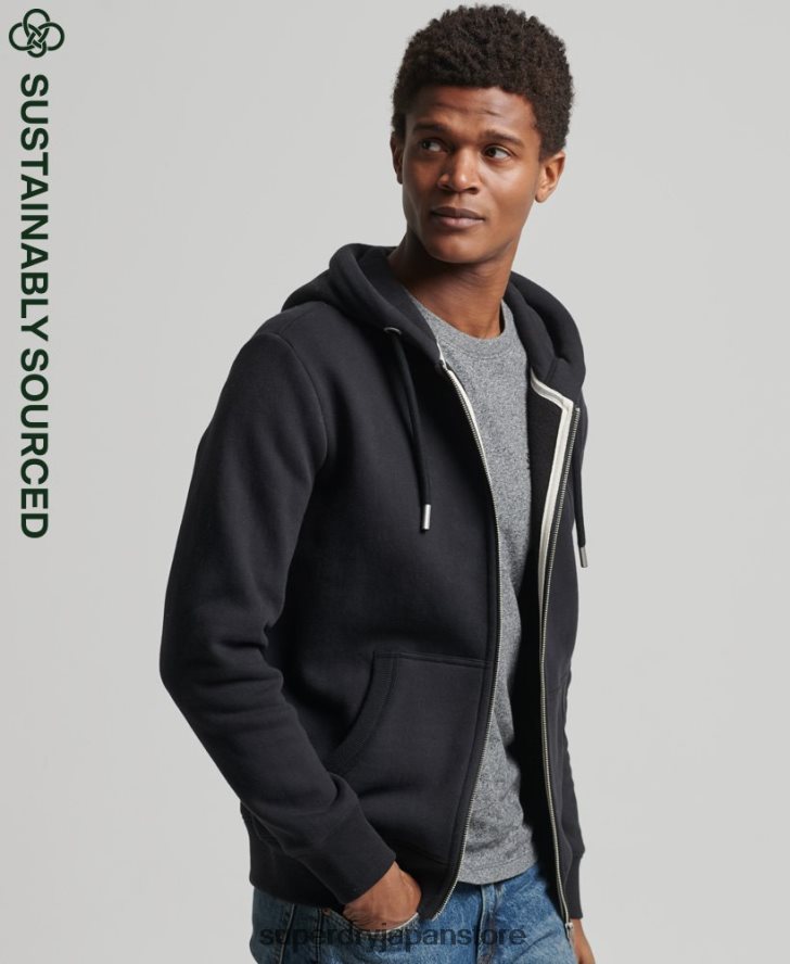 オーガニックコットン ヴィンテージロゴ刺繍ジップパーカー 男性 Superdry 衣類 黒 2J62PZ516