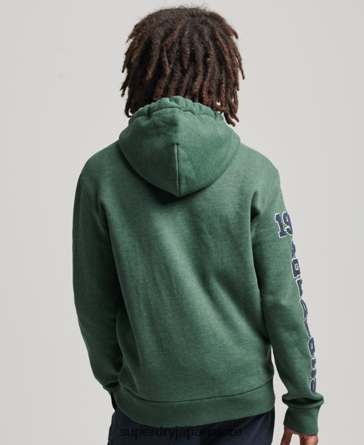 ヴィンテージスクリプトスタイルカレッジパーカー 男性 Superdry 衣類 緑 2J62PZ5164