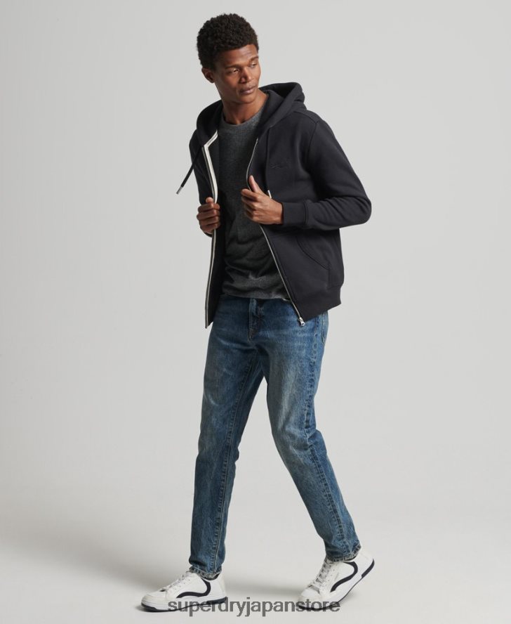 オーガニックコットン ヴィンテージロゴ刺繍ジップパーカー 男性 Superdry 衣類 黒 2J62PZ516