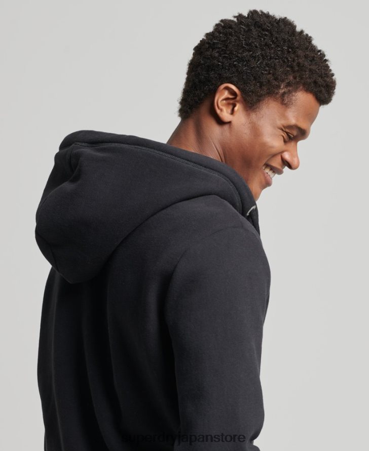 オーガニックコットン ヴィンテージロゴ刺繍ジップパーカー 男性 Superdry 衣類 黒 2J62PZ516