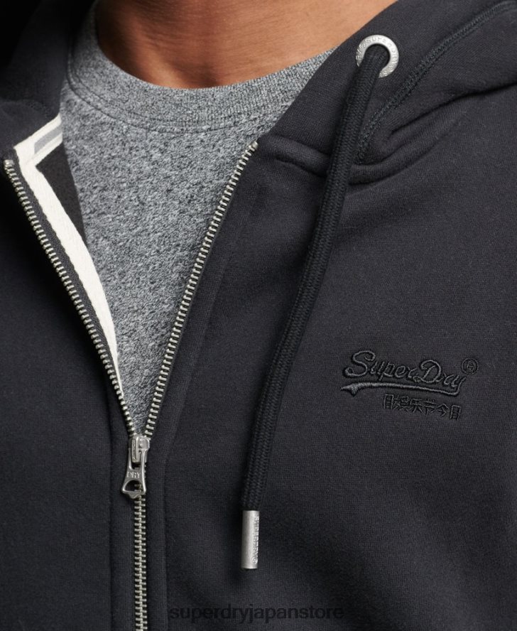 オーガニックコットン ヴィンテージロゴ刺繍ジップパーカー 男性 Superdry 衣類 黒 2J62PZ516