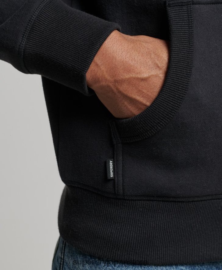 オーガニックコットン ヴィンテージロゴ刺繍ジップパーカー 男性 Superdry 衣類 黒 2J62PZ516