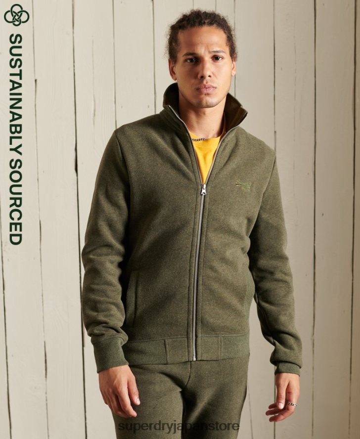 オーガニックコットン ヴィンテージロゴ ジップトラックトップ 男性 Superdry 衣類 カーキ 2J62PZ5173