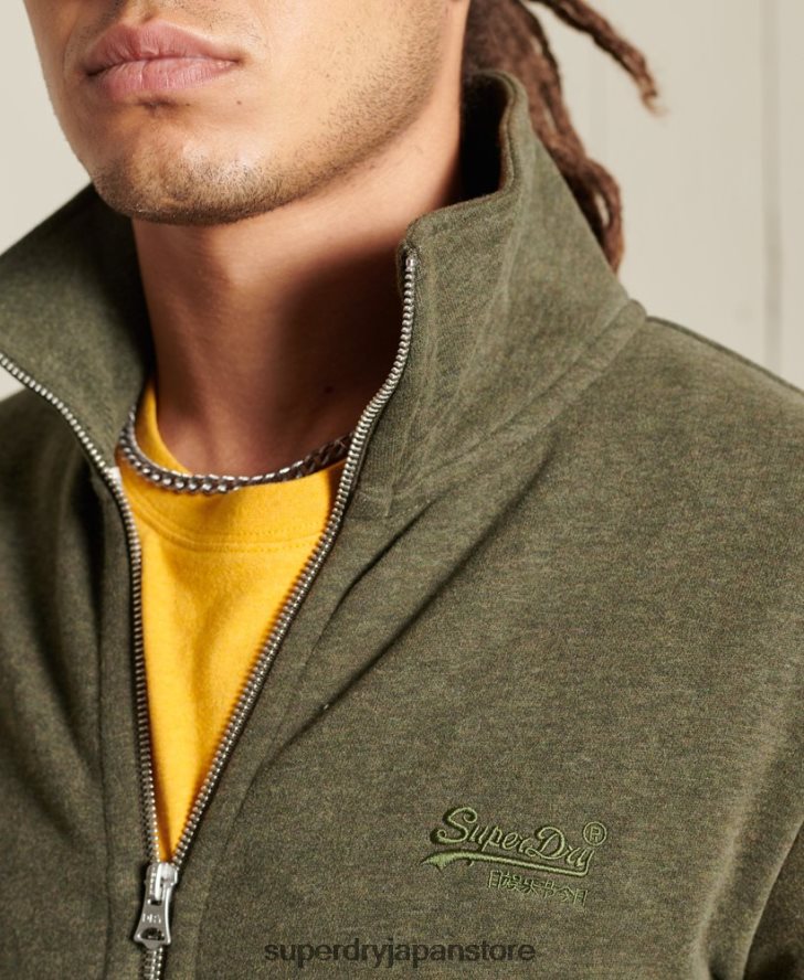 オーガニックコットン ヴィンテージロゴ ジップトラックトップ 男性 Superdry 衣類 カーキ 2J62PZ5173