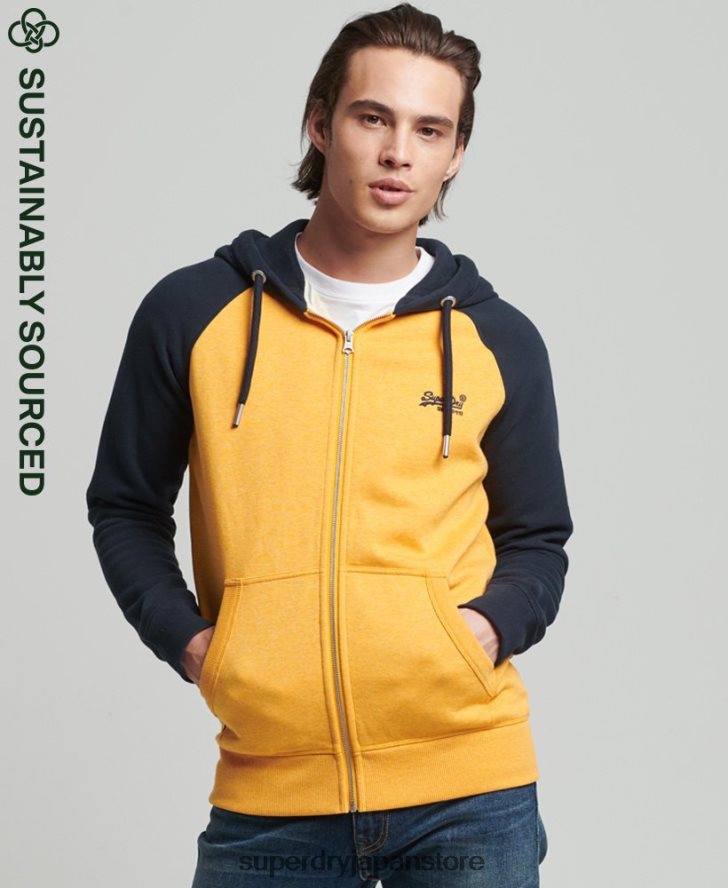 オーガニックコットン ヴィンテージロゴ ベースボールジップパーカー 男性 Superdry 衣類 黄色 2J62PZ5174