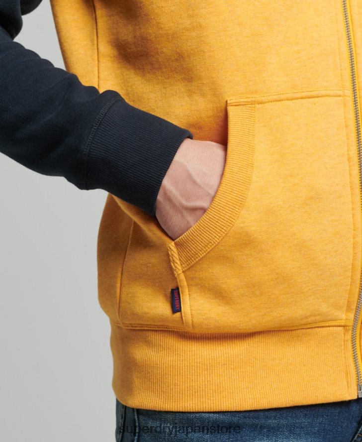 オーガニックコットン ヴィンテージロゴ ベースボールジップパーカー 男性 Superdry 衣類 黄色 2J62PZ5174