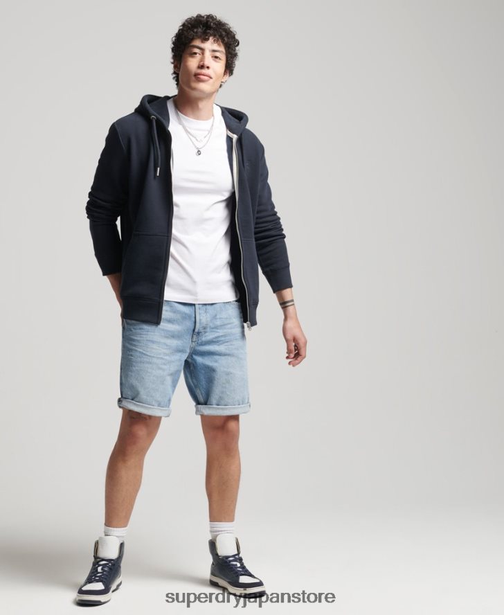 オーガニックコットン ヴィンテージロゴ刺繍ジップパーカー 男性 Superdry 衣類 海軍 2J62PZ5183