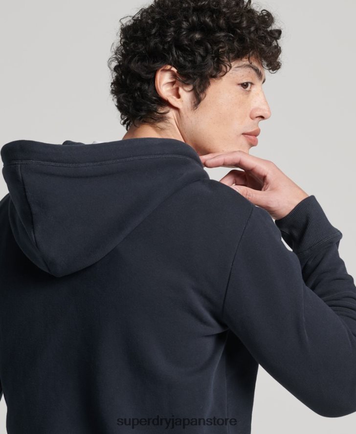 オーガニックコットン ヴィンテージロゴ刺繍ジップパーカー 男性 Superdry 衣類 海軍 2J62PZ5183
